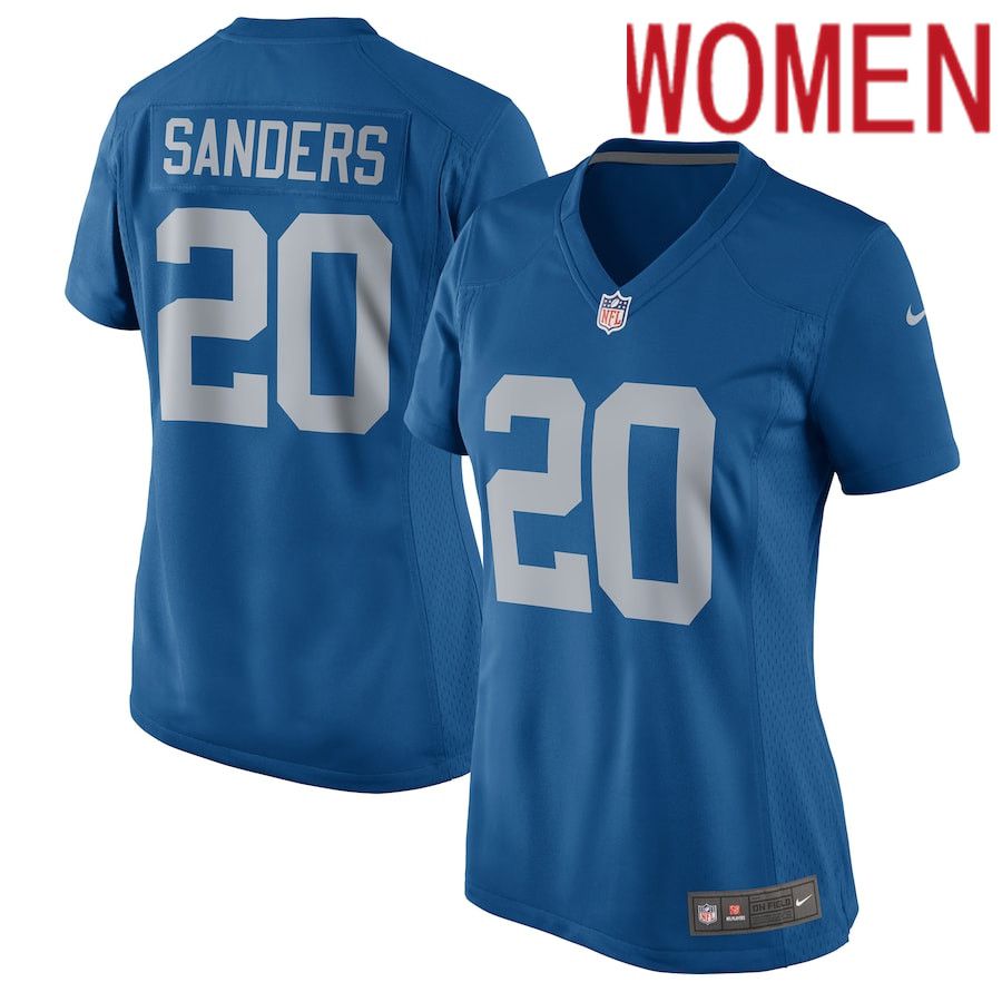 Women Detroit Lions 20 Barry Sanders Nike Blue Throwback Retired Player Game NFL Jersey